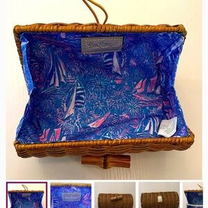 NWOT Lilly Pulitzer Rattan Wicker Clutch Handheld Boca Blue Sailabration